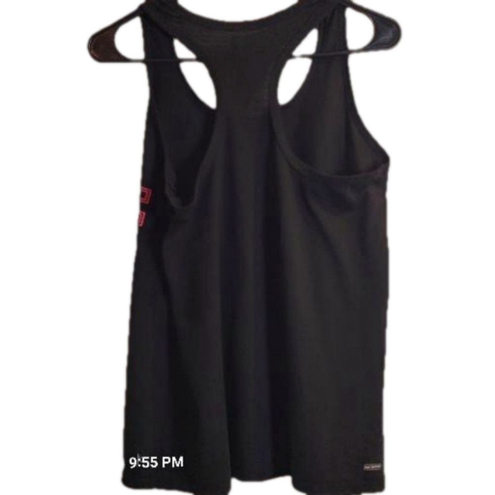 DANSKIN NOW, Black, racerback tank top with "Earn It" in hot pink. Sz.L - Picture 2 of 7
